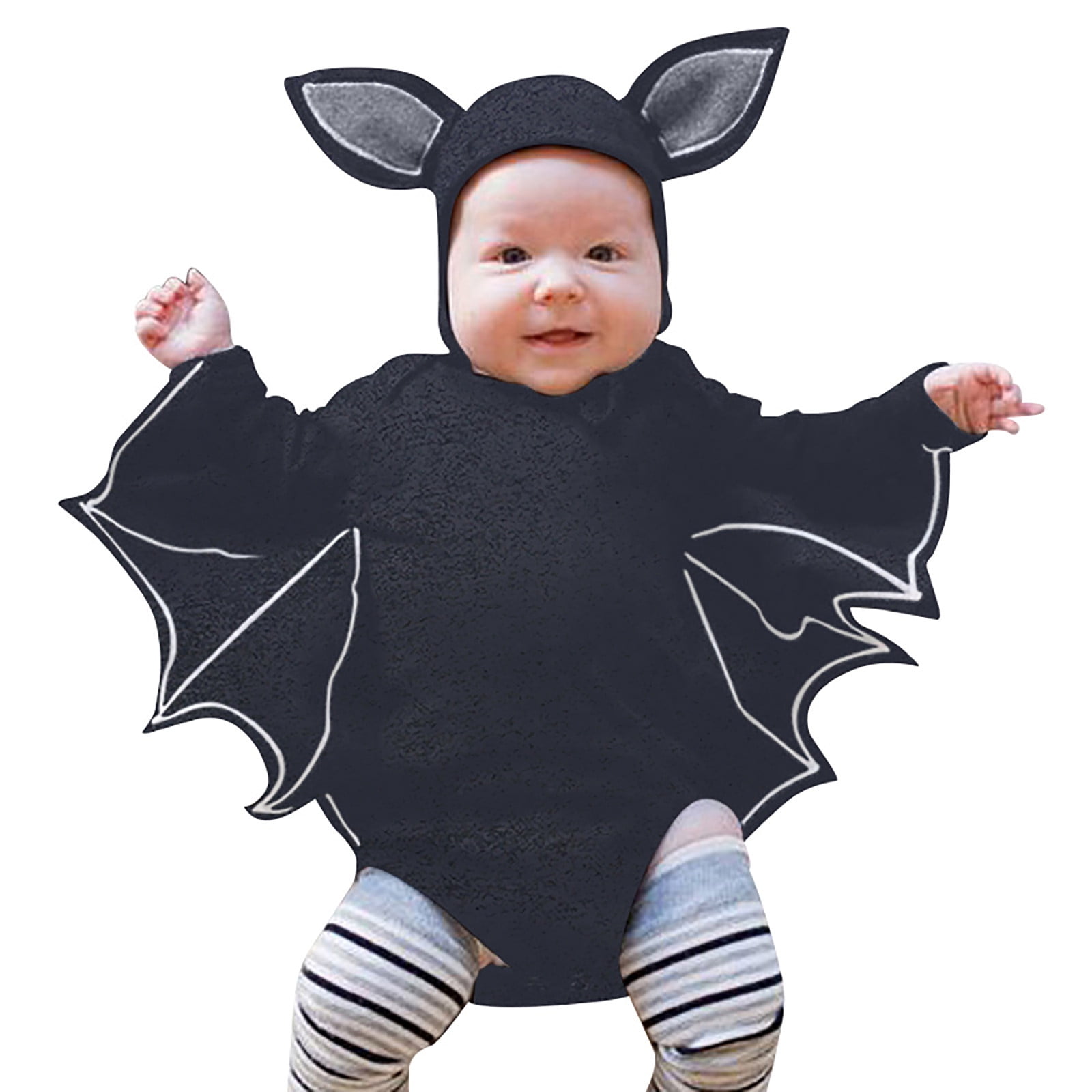 XFHLMJFF Newborn Baby Girl Boys Summer Cute Casual Romper Bodysuit Black Bat Long Sleeve Hats Onesie For Holiday